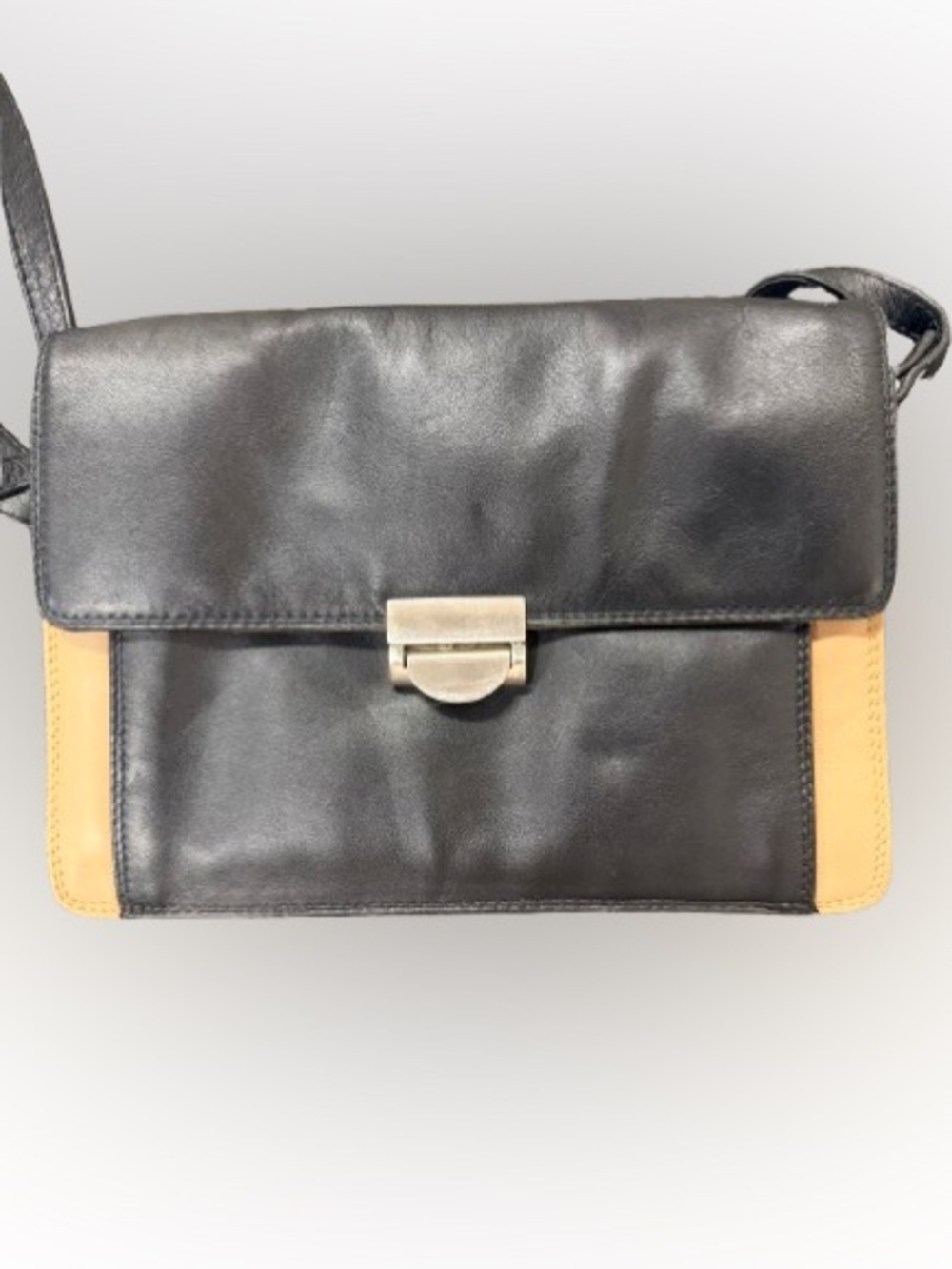 Derek Alexander Leather Crossbody Organizer Bag Black Tan Two Tone